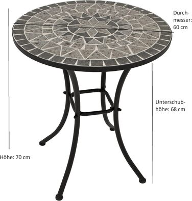 Мозаїчний стіл DEGAMO Бістро Siena 60 см круглий, каркас металевий чорний, стільниця з кераміки під мозаїку, сірий/білий