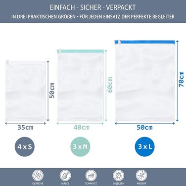 Вакуумні пакети для згортання - 10 шт. у 3 розмірах - Практичні компресійні пакети - Багаторазові пакети для зберігання в дорозі - без пилососа (Для рулонного набору з 10 шт. (S, M і L))