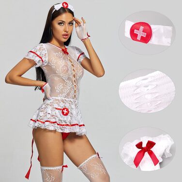 Жіночий сексуальний костюм медсестри/костюм косплей/уніформа/білизна/біла спинка/уніформа для медсестер/медбратів/рольові ігри/костюм у комплекті/безрукавка/нічна білизна/білизна/стиль Хеллоуїна/білий