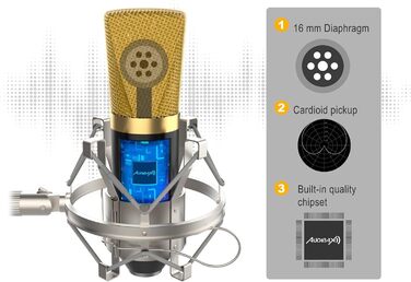 Студійний набір мікрофонів Audibax Berlin 1800 Gold Pro Pack мікрофон, стійка, поп-фільтр та кабелі