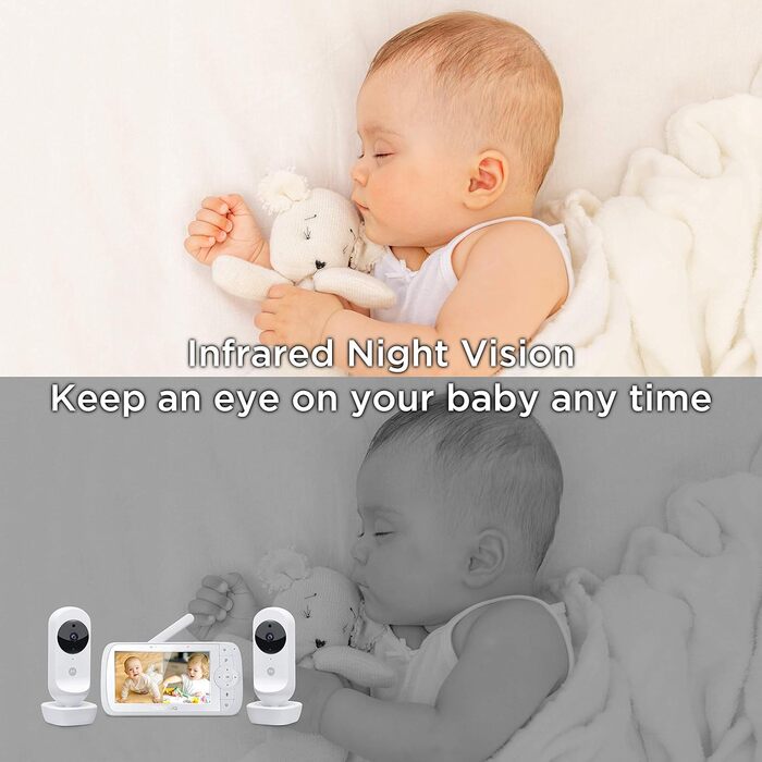 Монітор для дітей з 2 камерами 5,0-дюймовий відеомонітор для відеоняні HD-дисплей Дисплей з розділеним екраном Нічне бачення Двост