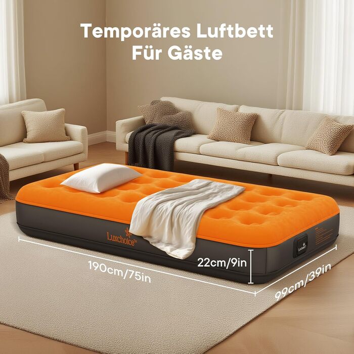 Самонадувальний надувний матрац з портативним насосом - швидке надування за 3 хвилини - надувне ліжко для 1 особи, гостьове ліжко для кемпінгу, подорожей, походів, використання в приміщенні - 1909922 см - макс. 150 кг