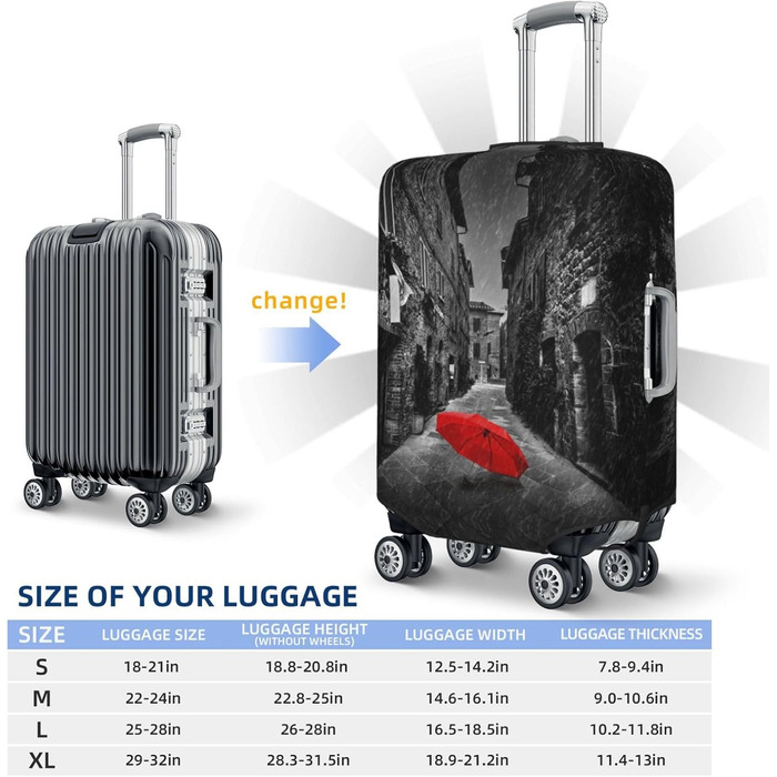 Чохол для валізи BAFAFA з принтом Червона парасолька, захист від подряпин та пилу, еластичний, чорний, розмір 80