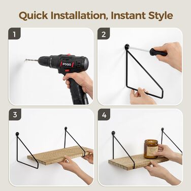 Настінна полиця Afuly, дерево, чорний метал, сільські полиці для стін, натуральний колір, ванна кімната, дитяча кімната, кухня, вітальня, комплект з 2 шт. , коричневий, 1,5 м завглибшки x 4,8 м завширшки