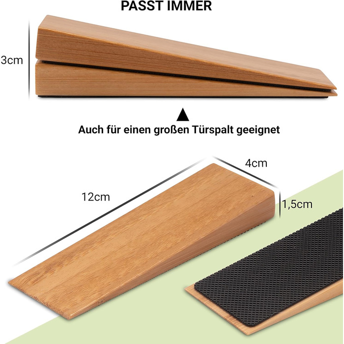 Нековзний дверний обмежувач з 100 бамбука FSC - Набір з 2 дерев'яних дверних клинів - Фіксований підлоговий дверний обмежувач з гу