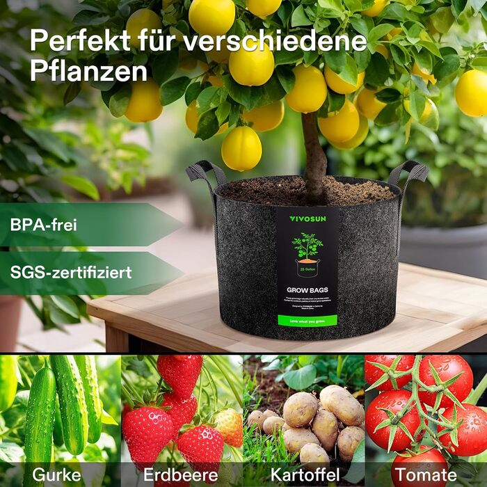 Пакетів для посадки рослин об&39ємом 95 л, неткані тканинні горщики з міцними потовщеними тканинними ручками для овочів, квітів, фруктів, теплиць та садів., 5