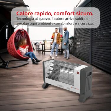 Сімейство Melchioni Кварцовий вентилятор-обігрівач для використання в приміщенні, 2 режими та 2 рівні потужності, електричний кварцовий вентилятор-обігрівач, модель Vesuvio