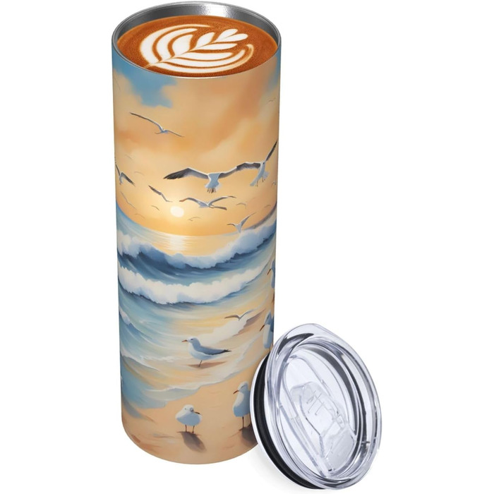 Кружка з прямою трубочкою, дизайн чайки, друкована, підходить для кемпінгу, офісу та дому, 590 мл