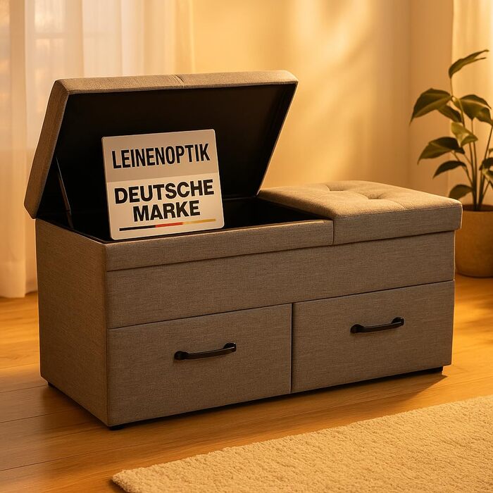 Лавка для зберігання речей - з практичним місцем для зберігання речей - кришка на петлях та шухляди - коробка для зберігання сірого кольору - м&39яка - ідеальні меблі для вітальні, коридору тощо (2 шухляди)