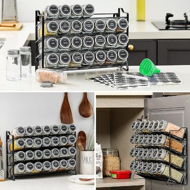 Настінна підставка для спецій, кухонний органайзер з 28 банками для спецій та 180 етикетками для спецій, прозора, для кухні, стільниці, шафи, комори