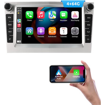 Автомобільне радіо ESSGOO 464G з бездротовим Carplay та Android для Vauxhall Opel Corsa C/D Zafira B Astra H Zafira b Meriva Vivaro Signum Combo з 7-дюймовим сенсорним екраном Bluetooth FM RDS GPS WiFi сріблястий