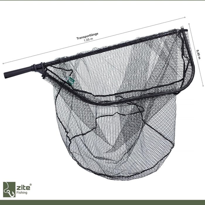 Великий гумовий підсак для човна Zite Fishing/Рибальська сітка Підсак для щуки та судака 70x85x85 см Гумований рибальський підсак, складний з мірною стрічкою - Гумова рибальська сітка для хижаків