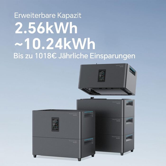 Балконна електростанція Marstek Jupiter C Plus з накопичувачем та інвертором, 0 ПДВ, акумулятор LFP 2,56 кВтгод з лічильником, керування за допомогою застосунку, 4 MPPT 2,4 кВт вхідна потужність PV/800 Вт вихідна потужність мережі, IP65, Plug&Play 2560 Вт
