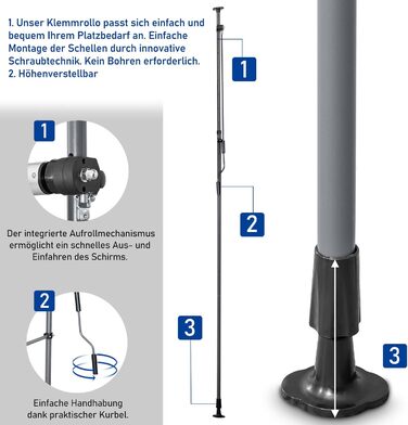 Тент LEADZM із затискачем, ширина 200 см, невеликий балконний тент без свердління, водонепроникний, сонцезахисний, стійкий до ультрафіолету, регульований по висоті за допомогою ручного приводу, для тераси, балкона, багатоквартирного будинку, саду, магазин
