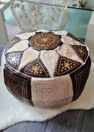 Пуф, ручної роботи з марокканської натуральної шкіри, зручна подушка на підлогу для дорослих, круглий пуф для сидіння 55x35 см, коричневий пуф для ніг, подушка сидіння (без наповнювача)