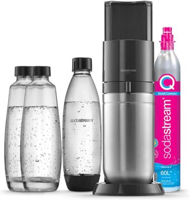 Пакет SodaStream Soda maker DUO з циліндром CO2 Quick-Connect, 2 шт. скляною пляшкою 1 л і пластиковою пляшкою 1 л, яку можна мити в посудомийній машині, висота 44 см, колір титан