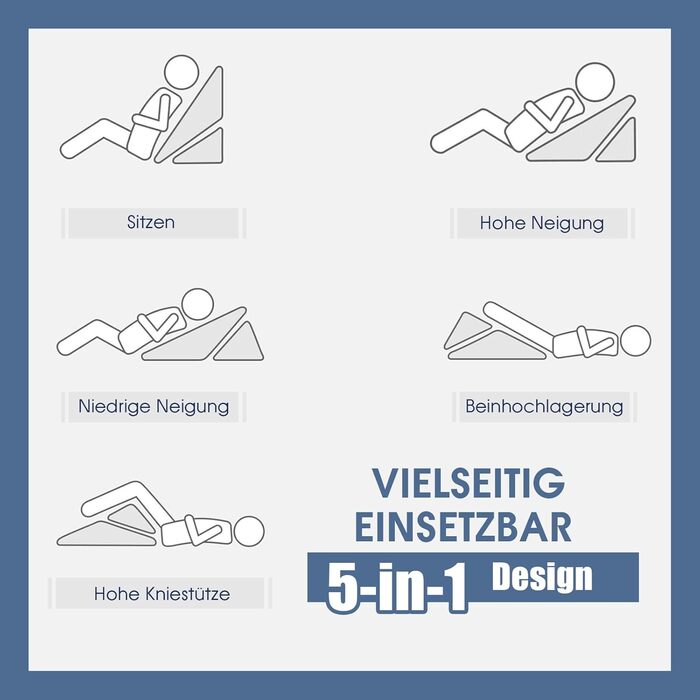 Подушка-клин COSTWAY, подушка для читання, подушка для спини та ніг, чохол з піни з ефектом пам&39яті, який можна прати, рефлюксна подушка для дорослого ліжка, ергономічна подушка для ніг, розслаблююча подушка для ліжка та дивана, сіра