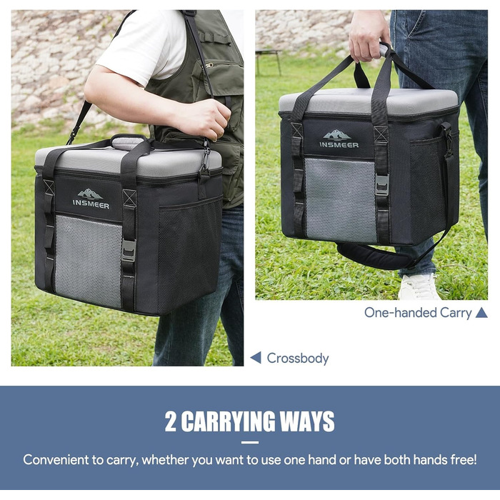 Велика сумка-холодильник 40 л, сумка-холодильник на 60 банок, складна з твердим дахом з EVA, водонепроникна велика сумка-холодильник, коробка-холодильник, ізольована сумка, термосумка для кемпінгу, пікніка, пляжу, сіра