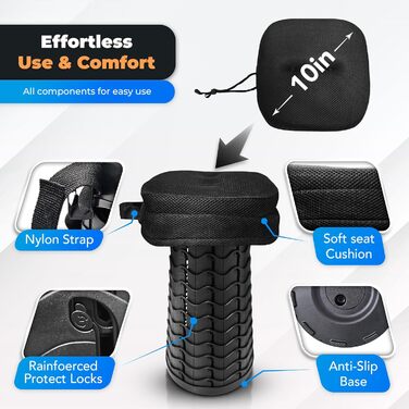 Портативний телескопічний стілець з подушкою та сумкою для перенесення складаний стілець, регульована висота 645 см, стійкий до 200 кг, квадратний телескопічний стілець для кемпінгу, саду, риболовлі та подорожей