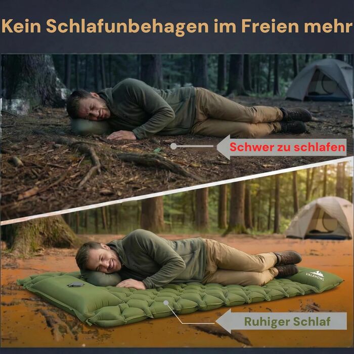 Надлегкий надувний килимок для кемпінгу 800 г R-значення 3.0 на 4 сезони, міцний водонепроникний надувний матрац для походів, трекінгу, використання на природі у військових цілях, зелений, одномісний