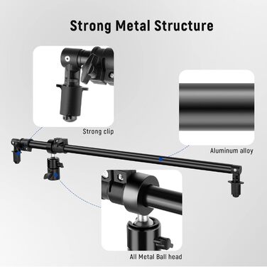 Розсувний тримач рефлектора, фотостудійний телескоп Від 27,9 до 47,2 дюйма Кронштейн зі штангою Поворотний рефлекторний кронштейн на 360 градусів для зйомки продуктів і портретів, чудово підходить для студії на відкритому повітрі та фотографії