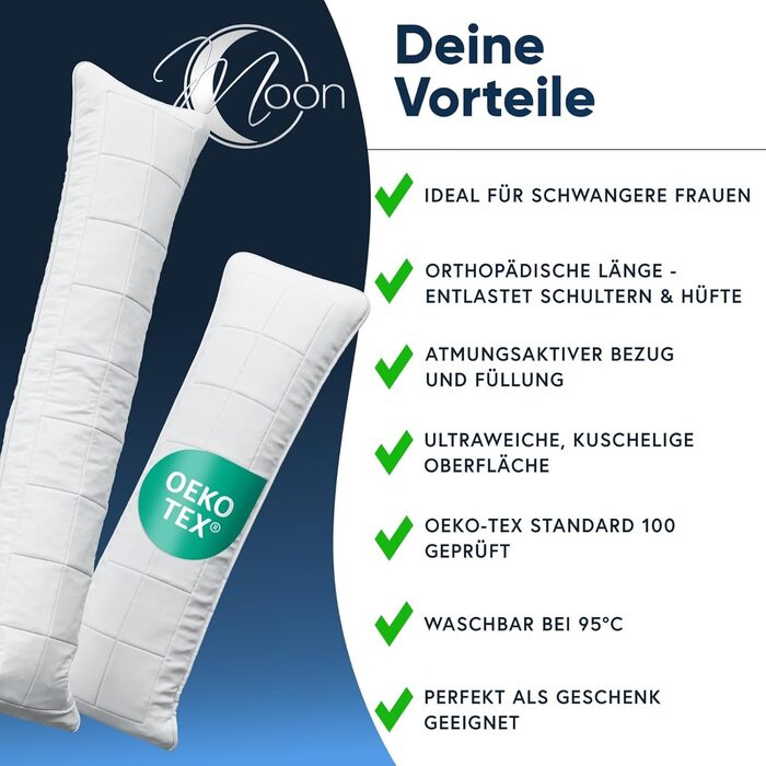 Класична подушка для сну Moon Single Side 40x200 см 100 поліестер (564380) 40x200 см Білий 1