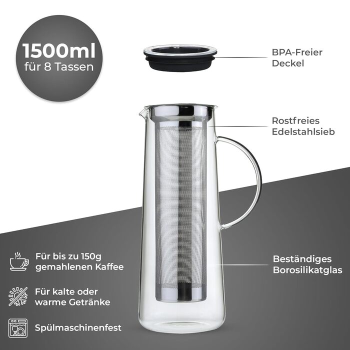 Кавоварка 8 чашок, скло, чорний, 0000045017 Aroma Brew