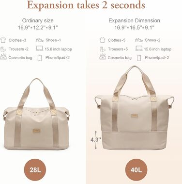Жіноча дорожня сумка VNINE, ручна поклажа, спортивна сумка, сумка для вихідних, розширювана сумка для плавання, водонепроникна дорожня сумка, лікарняна сумка, сумка для пологів, бежевий колір