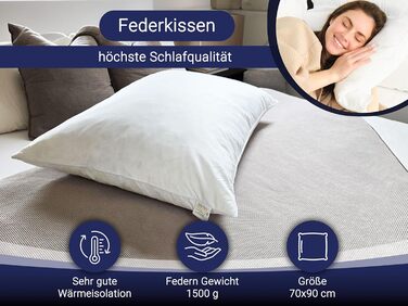 Пухова подушка ZOLLNER - Виготовлено в Німеччині - Наповнювач 100 пір&39я - Чохол з високоякісної бавовни - Можна прати при температурі до 60C - 70x90 см - Готельна якість 70 x 90 см Білий