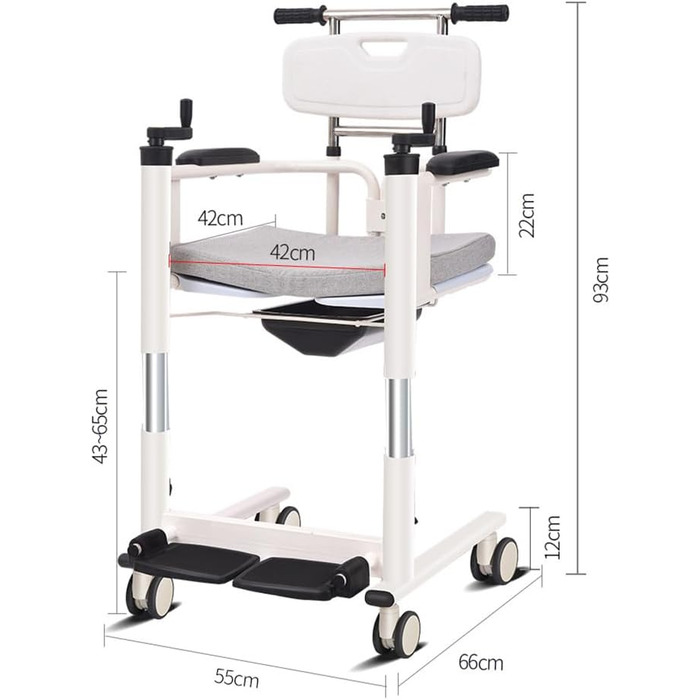 Інвалідне крісло/інвалідне крісло для догляду за людьми похилого віку з обмеженими можливостями, розділене сидіння на 180, регульована висота сидіння, 4 безшумні коліщатка, інвалідне крісло з ручним підйомником для перенесення пацієнтів, 260 фунтів