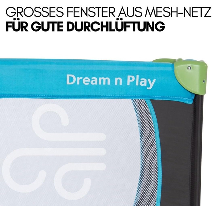 Дитяче ліжечко Hauck Dream N Play XXL з матрацом, сіткою від комах, підстилкою та простирадлом на ремені - Складане дитяче ліжечко з сумкою - Водяний блакитний