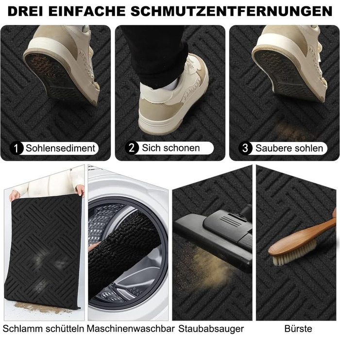 Килимок для вулиці 60x90 см, м&39який, поглинаючий та брудовідштовхувальний, нековзний, килимок для підлоги, який можна прати в пральній машині, для передніх та задніх дверей, для брудного взуття та лап (Чорний 4) Чорний 4 60 x 90 см (Прямокутний)