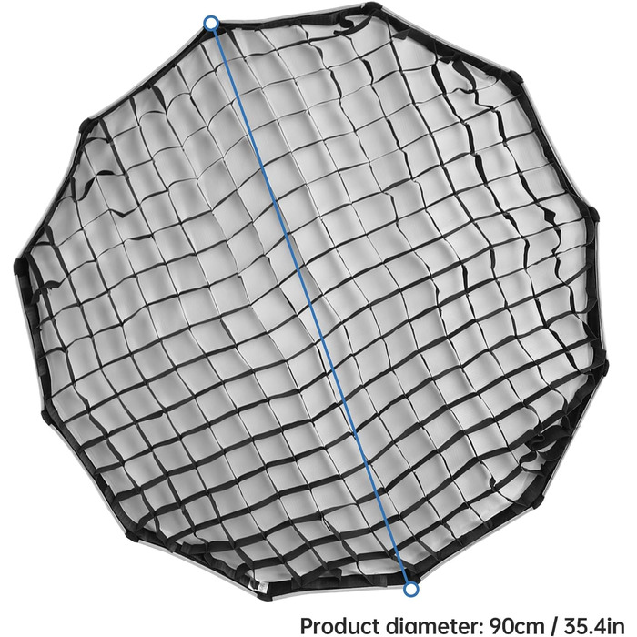 См/35,4 дюйма Швидкознімний параболічний софтбокс Складний Softbox Bowen Mounted Honeycomb решітка для фотостудії Фотографія Портрет Пряма трансляція 90 см Чорний і сріблястий колір, 90