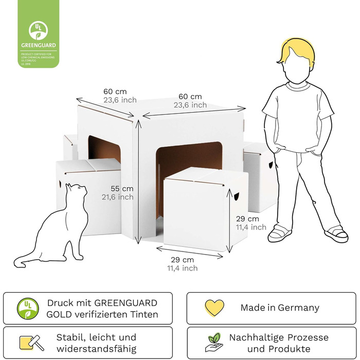 Дитячий комплект сидіння 60 x 60 x 55 см з картону, складаний дитячий стіл зі стільцями, комплект дитячих меблів 1 стіл та 4 дитячі стільці - Дитячий комплект сидіння &quotВеселка&quot