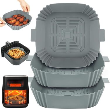 Силіконова форма для фритюрниці BYKITCHEN для фритюрниці Philips Essential 4.1 л/2000 series 4.2 л/Russell Hobbs 4 л, 3 шт., силіконова вставка для фритюрниці, аксесуари для форми для випічки для фритюрниці Cosori/Ninja Pro 4.7 л