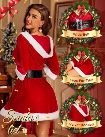 Жіночий святковий костюм RSLOVE, бебі-долл Санти з капюшоном, червоний, M
