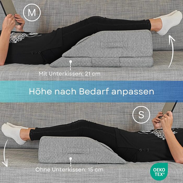 Регульована по висоті подушка для підняття ніг подушка для підняття ніг розмірів S-M та L-XL клиноподібна подушка з піною з ефектом памяті подушка для ніг для розслаблення та підтримки втомлених ніг клиноподібна подушка S-M