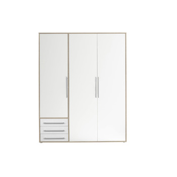 Шафа LYSS, біла з шухлядами - Універсальна 3-дверна шафа для спальні білого кольору, ефект дуба Сан-Ремо - 155 x 194 x 58 см (Ш/В/Г) Ширина 155 см Білий дуб Сан-Ремо