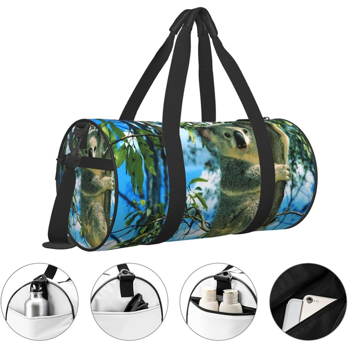 Спортивна сумка, дорожня сумка, принт Ведмідь, малюнок Коала, сумка для подорожей на ніч, Чорний колір, універсальний розмір, дорожня сумка