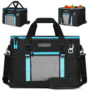 Велика сумка-холодильник 50 л, складна сумка-холодильник на 80 банок, складна/герметична з відкривачкою, велика сумка/холодильник для пікніка для кемпінгу, пляжу, пікніків, сімейних прогулянок на 4 особи, чорна