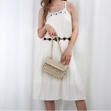 Літня пляжна сумка-тоут для жінок, плетена сумка для відпочинку з маленьким ланцюжковим клатчем, колір хакі