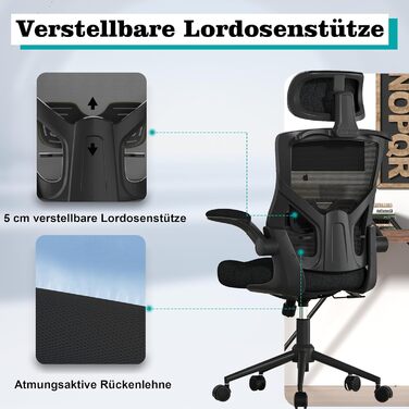 Ергономічне офісне крісло з регульованим підголівником та поперековою опорою сітчасте робоче крісло з високою спинкою, пінопластовим сидінням, вішалкою для одягу та функцією блокування (чорне)