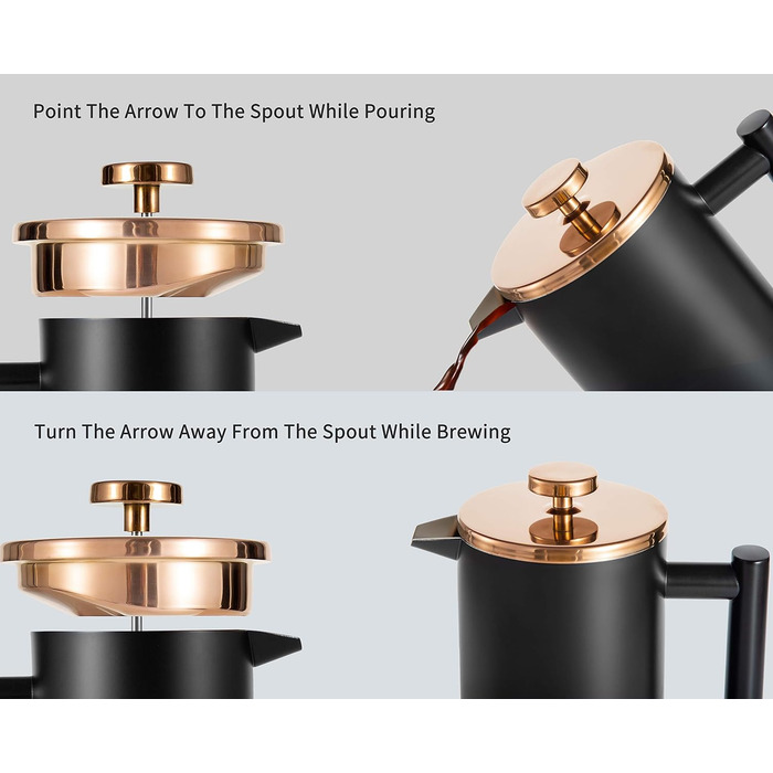 Кавоварка MeelioCafe French PressThermo з нержавіючої сталі 0,35 літра, кавовий прес 350 мл (2 чашки) Маленький, ізольований кавовий фільтр з подвійними стінками, чорний чорний 350 мл