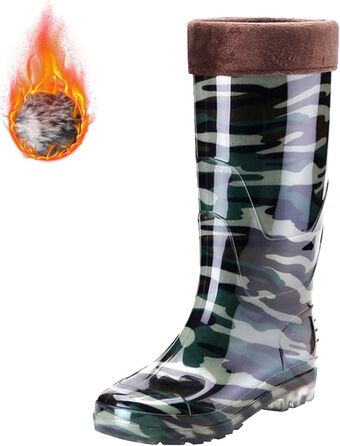 Чоловічі гумові чоботи до коліна, водонепроникні, з підкладкою з плюшевого хутра, гумові чоботи, взуття без шнурівки для активного відпочинку, роботи, полювання, теплі, сухі, нековзні, грязьове взуття, розмір 39 EU Jn