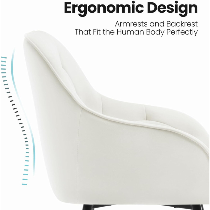 Обідні стільці WOLTU, комплект з 2 шт. , для їдальні та вітальні, ергономічні кухонні стільці, оббиті підлокітниками, металеві ніжки, оксамитове сидіння, кремово-білий колір, комплект з 2 шт.