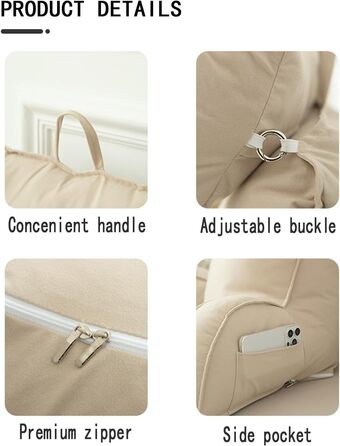 Ергономічна подушка для ліжка, подушка для спини, надзвичайно велика подушка для читання з підлокітниками та знімною опорою для шиї, подушка для читання для ліжка та дивана, подушка для відпочинку на ліжку для гри, читання, перегляду телевізора, 75 см x 4