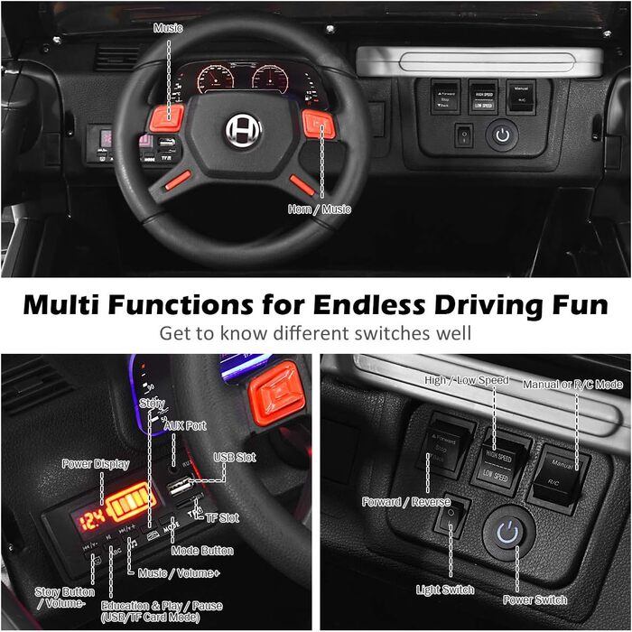 Дитячий електромобіль COSTWAY 2-місний з пультом дистанційного керування 2.4G, 3-швидкісний 12В дитячий автомобіль з MP3, музикою,