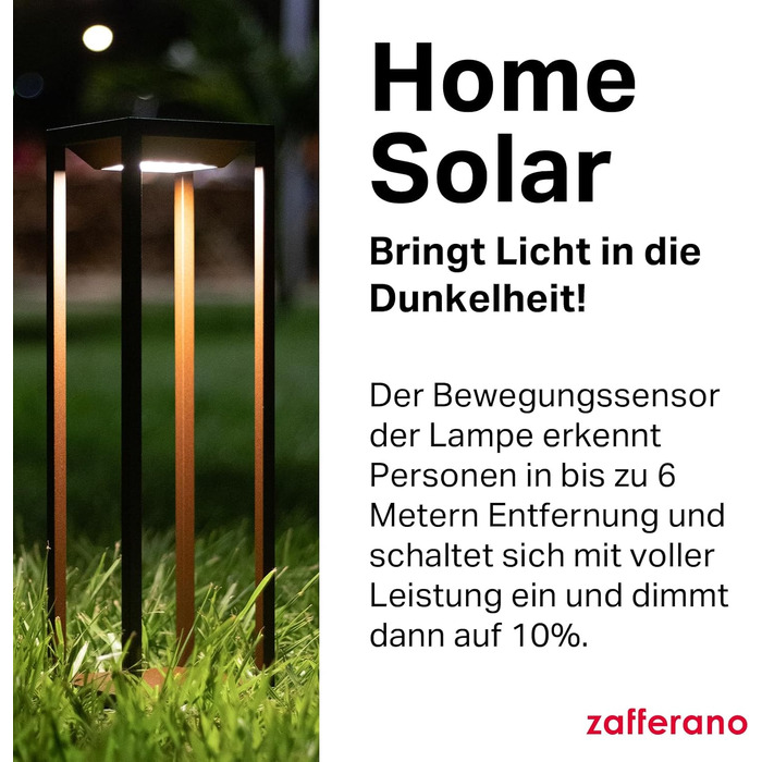 Сонячний торшер Zafferano Home Solar, бездротова підлогова лампа з сонячною панеллю та датчиком руху для вулиці, диммер, 3000 K, висота 50 см, темно-сірий