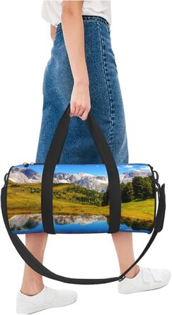 Спортивна сумка, дорожня сумка, стильний малюнок з пейзажем, сумка для подорожей на вихідні, чорна, універсальний розмір