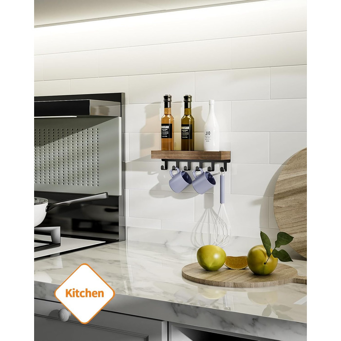 Ключниця з дерев'яним лотком і 6 гачками - багатофункціональна ключниця/дошка для ключів, ключниця з поличкою для передпокою, спал